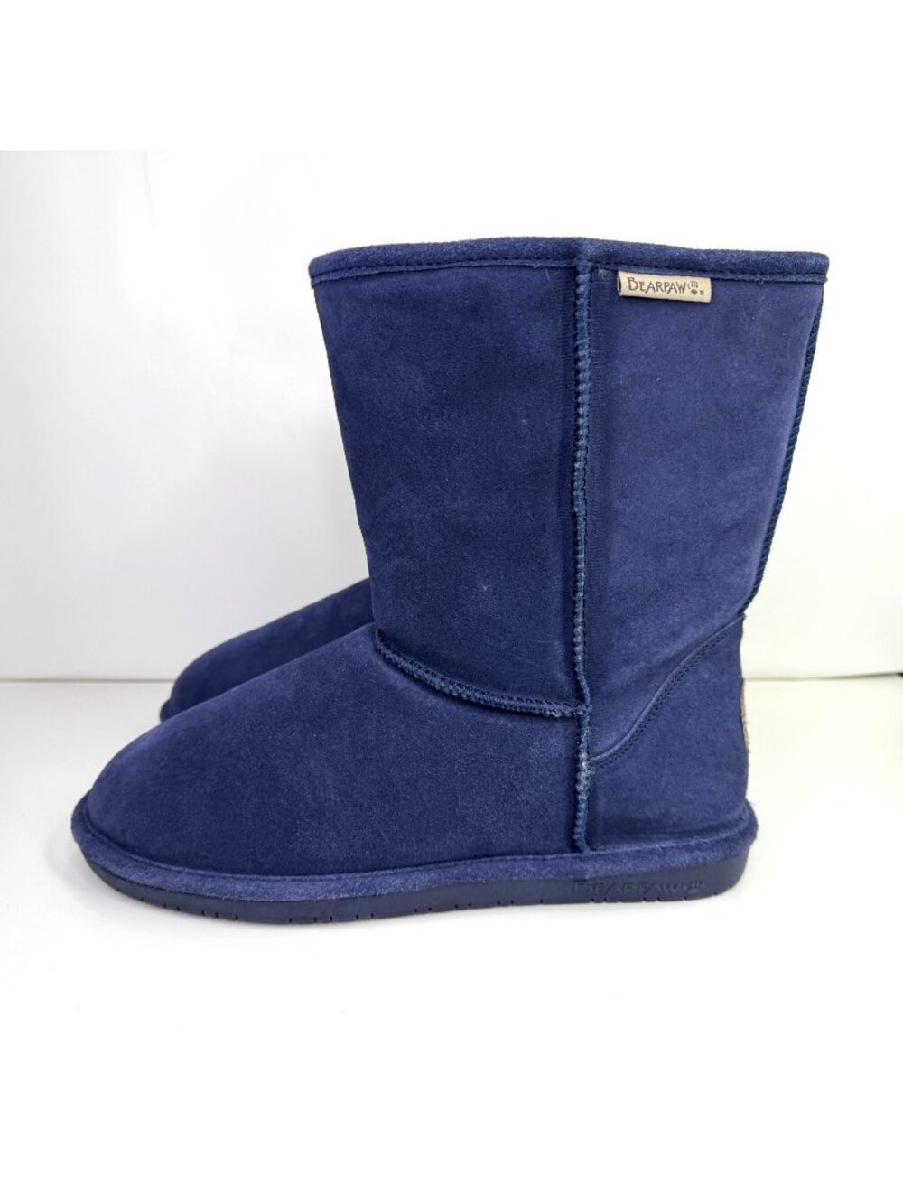 Bearpaw Emma Short Boots Womens 11 Blue Suede Sheepskin Wool Fur Lined Shoes